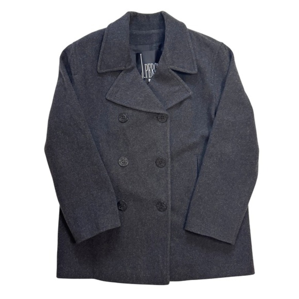 VTG Y2K J. Percy Charcoal Gray‎ Double Breasted Pea Coat Wool Preppy USA Made